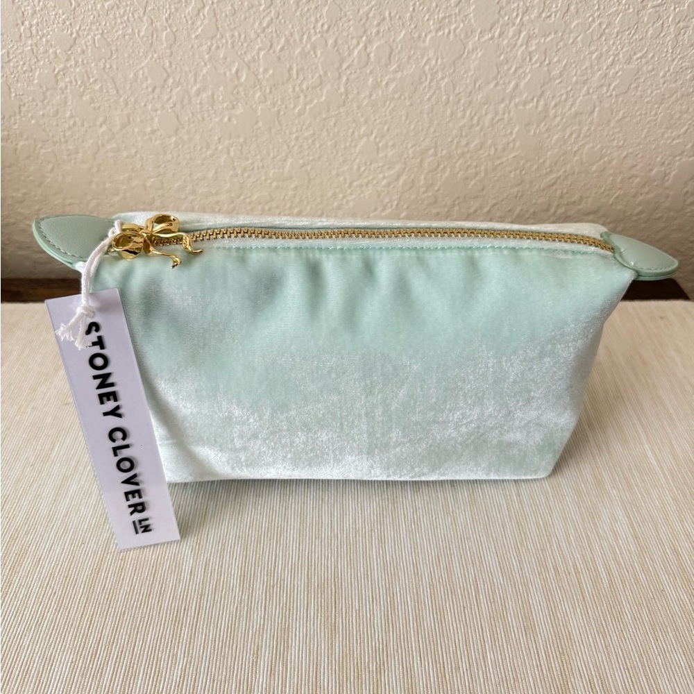 Stoney Clover Lane velvet Green pouchette with Gold Zipper